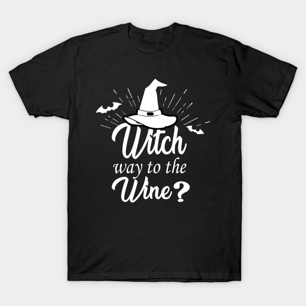 Witch Way To The Wine Funny Halloween T-Shirt by HouldingAlastairss